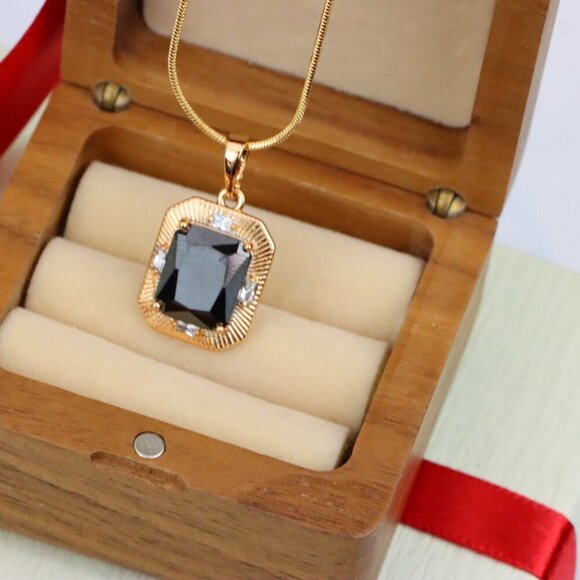 "Black Rectangular Pendant with Gold Textured Frame and Accents, XPPT1785 - Picture 8 of 13